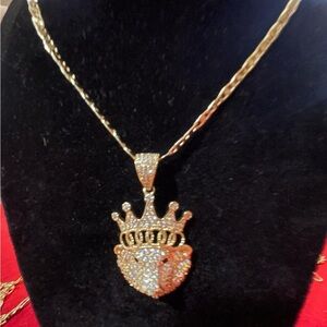 Gold Plated Crown Lion Pendant Necklace